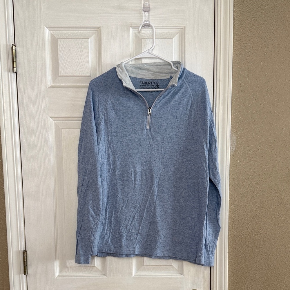 Faherty Light Blue Half-Zip Long Sleeve Top